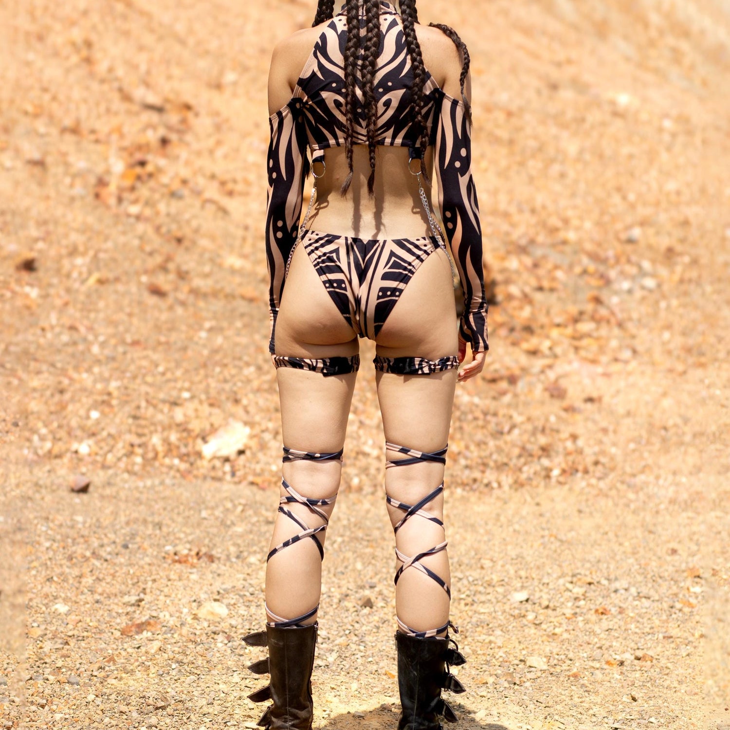 Oculus Dark Cutout Chain Bodysuit Set Festival