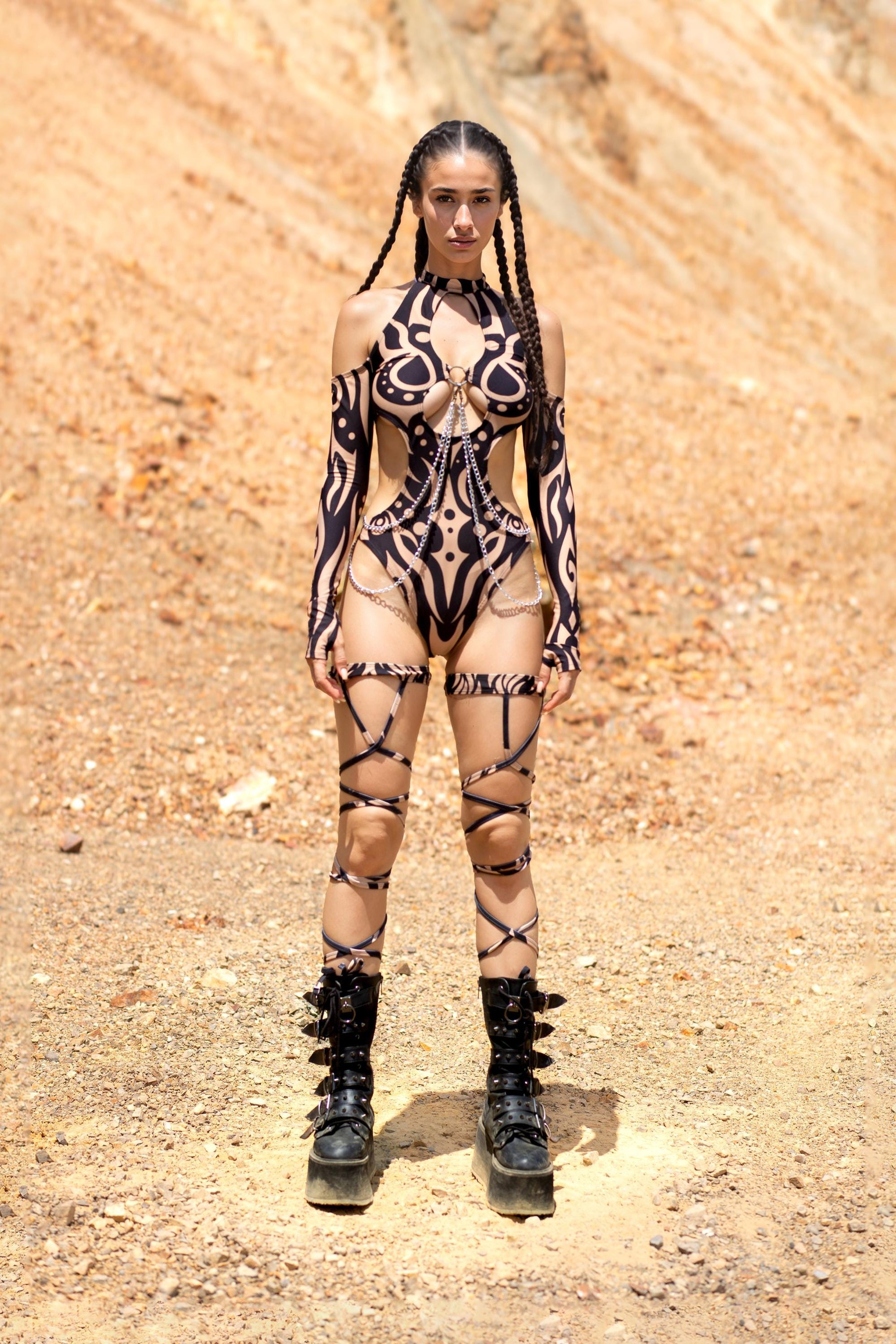 Oculus Dark Cutout Chain Bodysuit Set 2