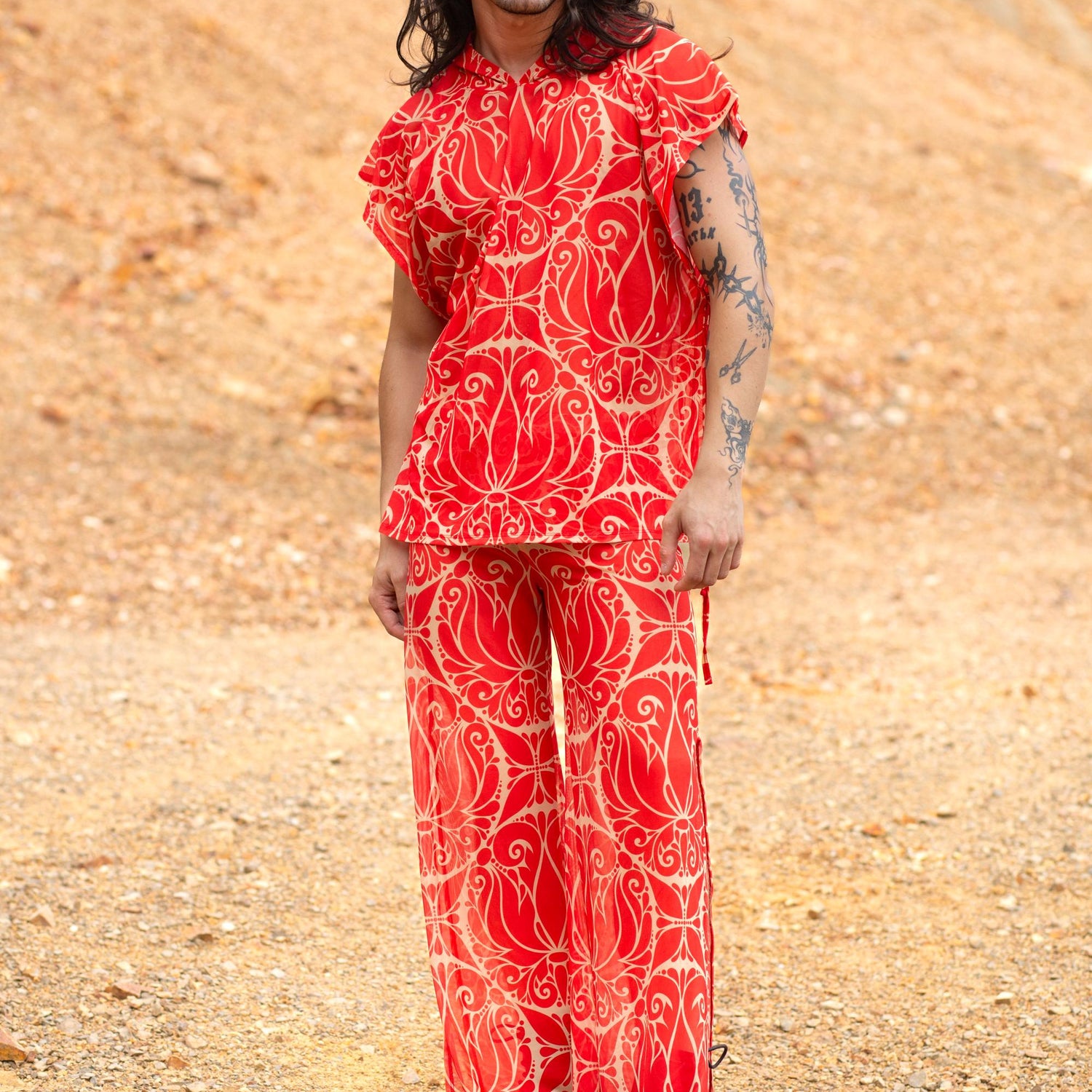 Men Dreamless Crimson Mesh Male Split Pants