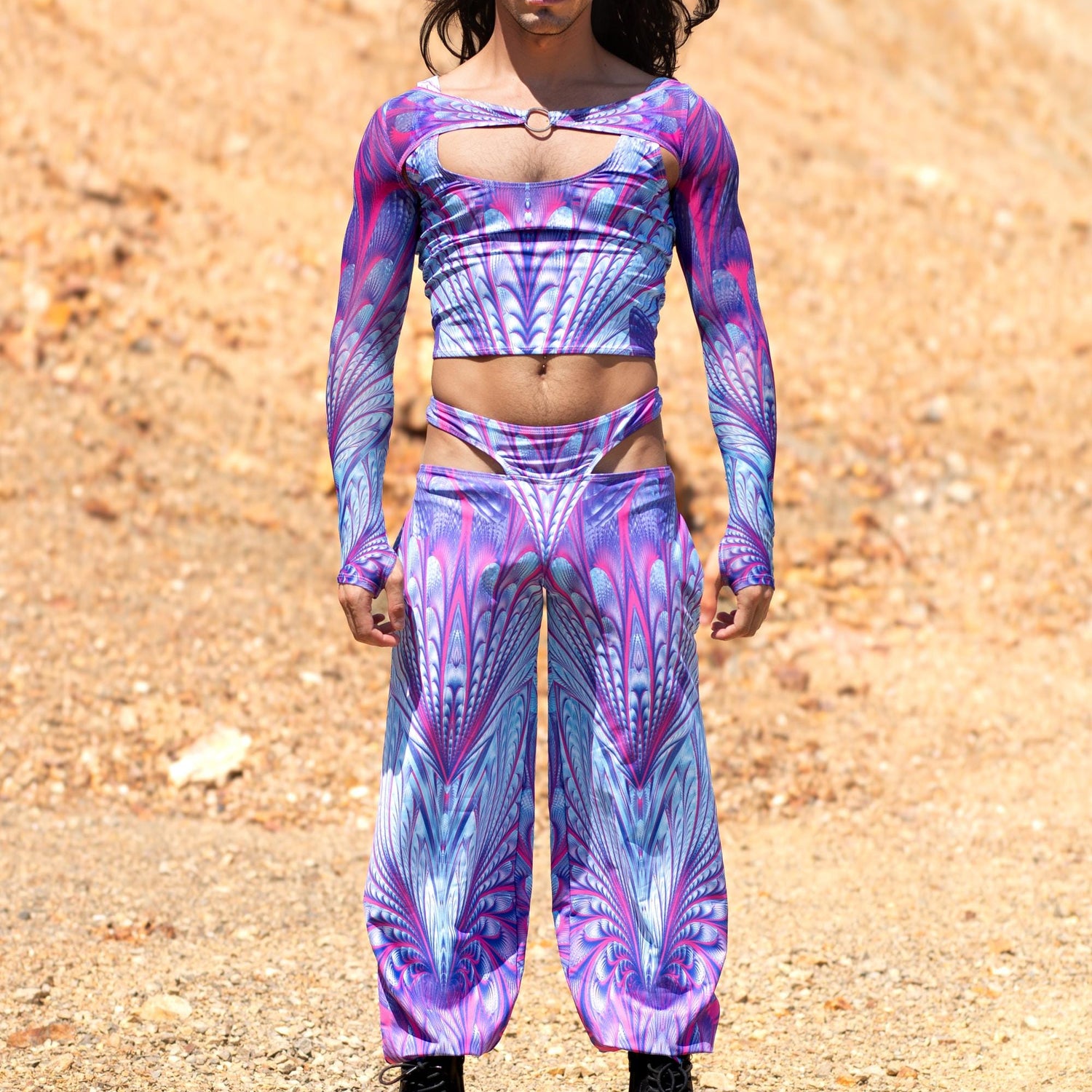 Desert Glow Male Cutout Pants Pink, Purple