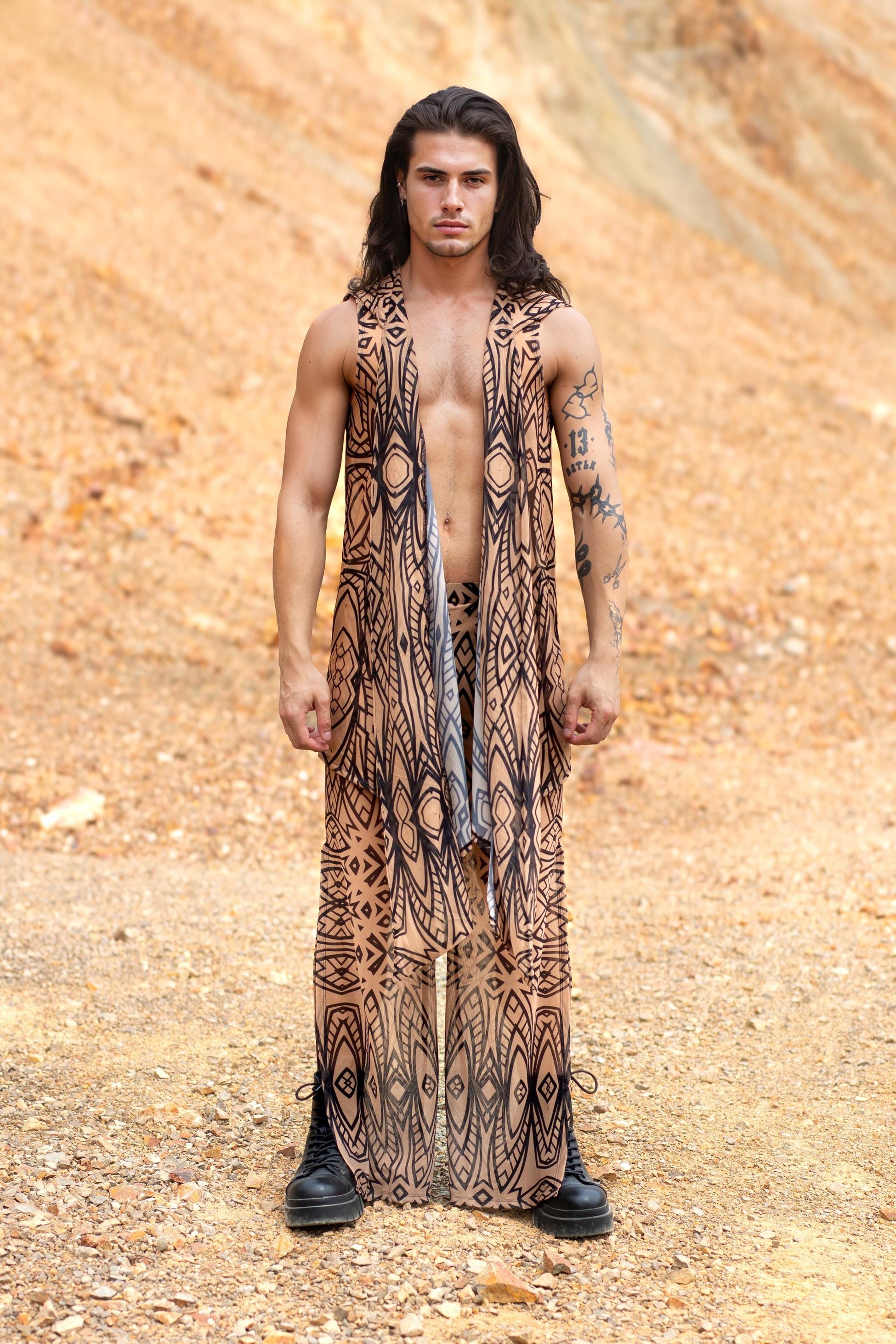 Composition Nude Mesh Male Split Pants 2