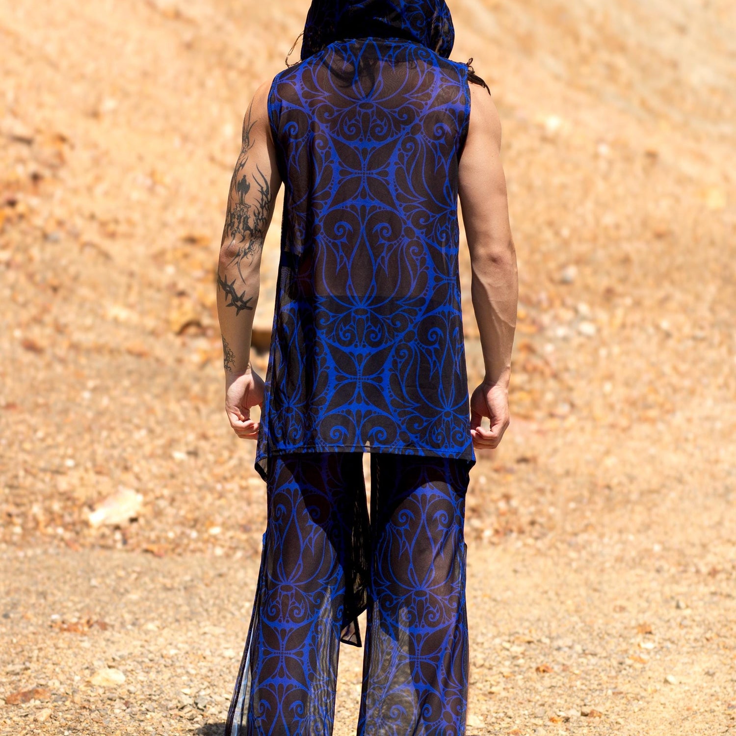 Dreamless Navy Mesh Male Hooded Vest Festival