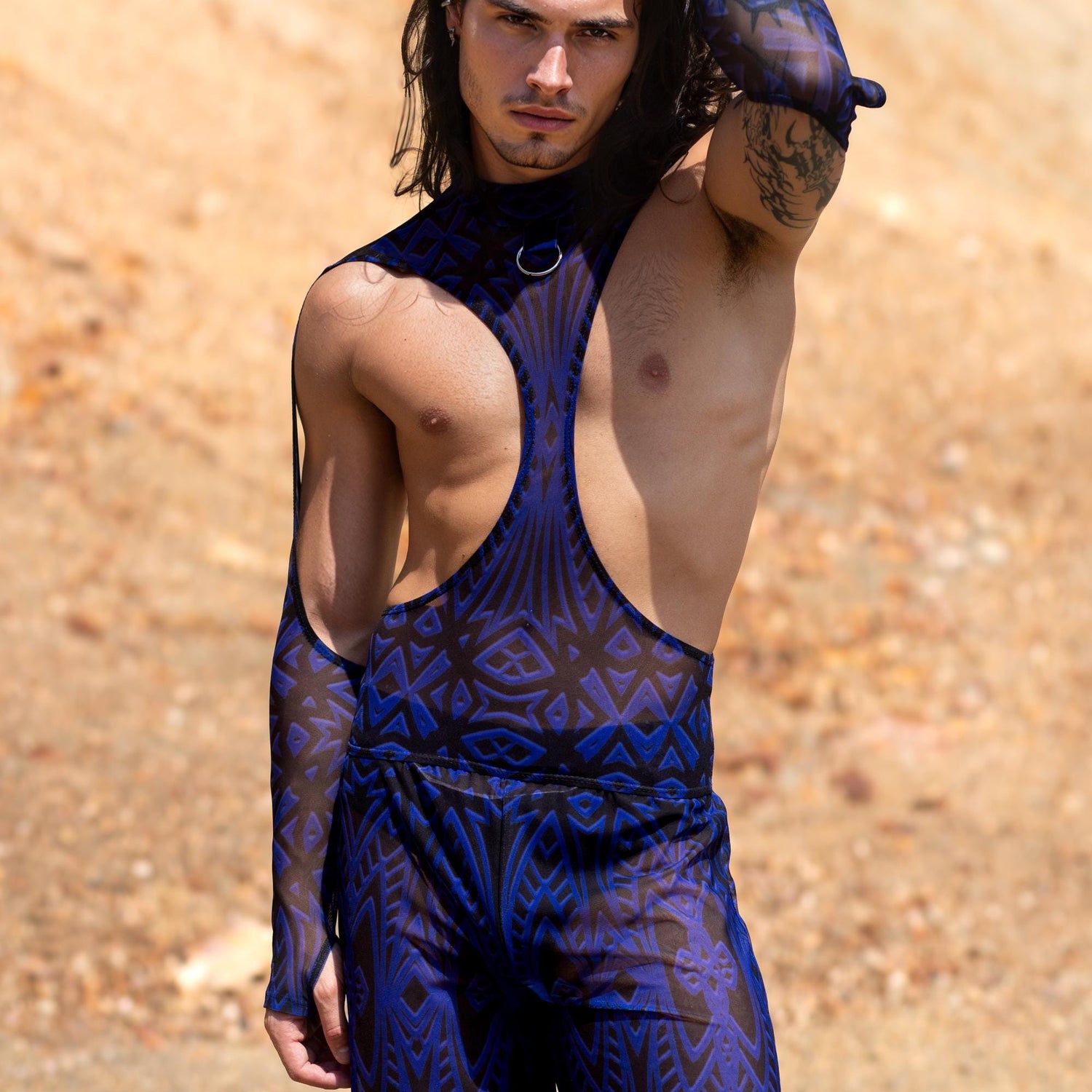 Composition Navy Mesh Male Split Pants Mesh