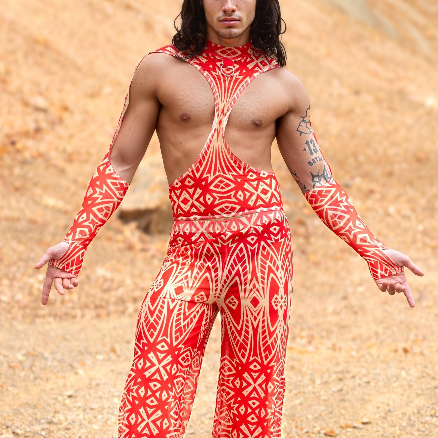 Composition Crimson Male Cutout Top Set Mesh
