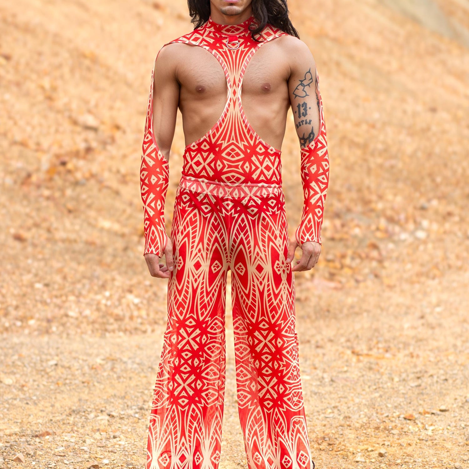 Composition Crimson Male Cutout Top Set Red
