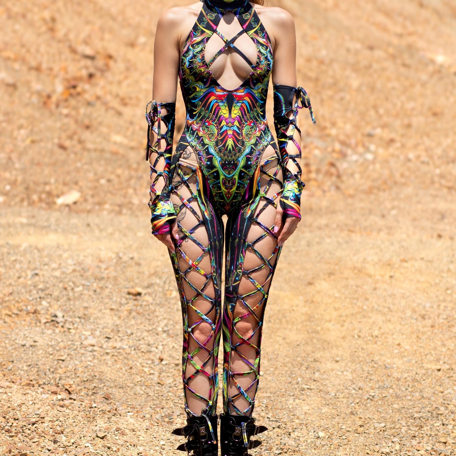 Dark Tendencies Criss-Cross Jumpsuit Set Black, Yellow