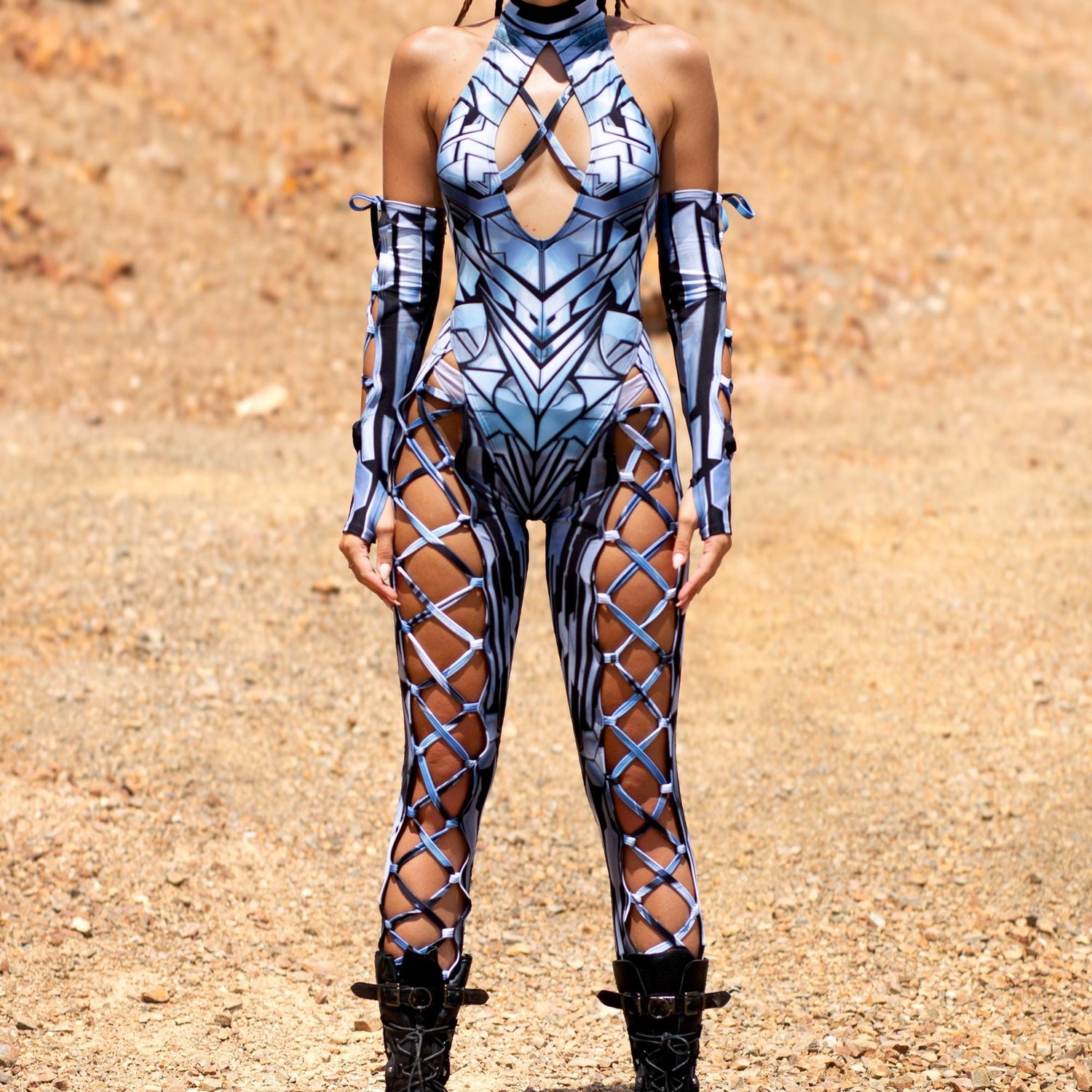 Fury Node Silver Criss-Cross Jumpsuit Set Silver
