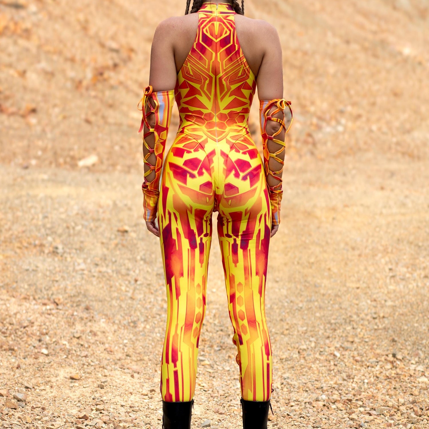 Fury Node Flame Criss-Cross Jumpsuit Set Festival