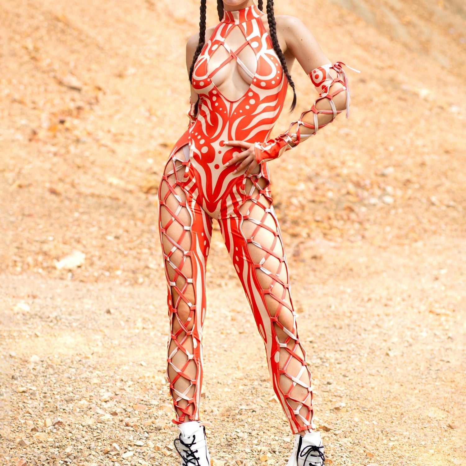 Oculus Red Criss-Cross Jumpsuit Set Lycra