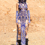 Hexed Blue Keyhole Dress Set