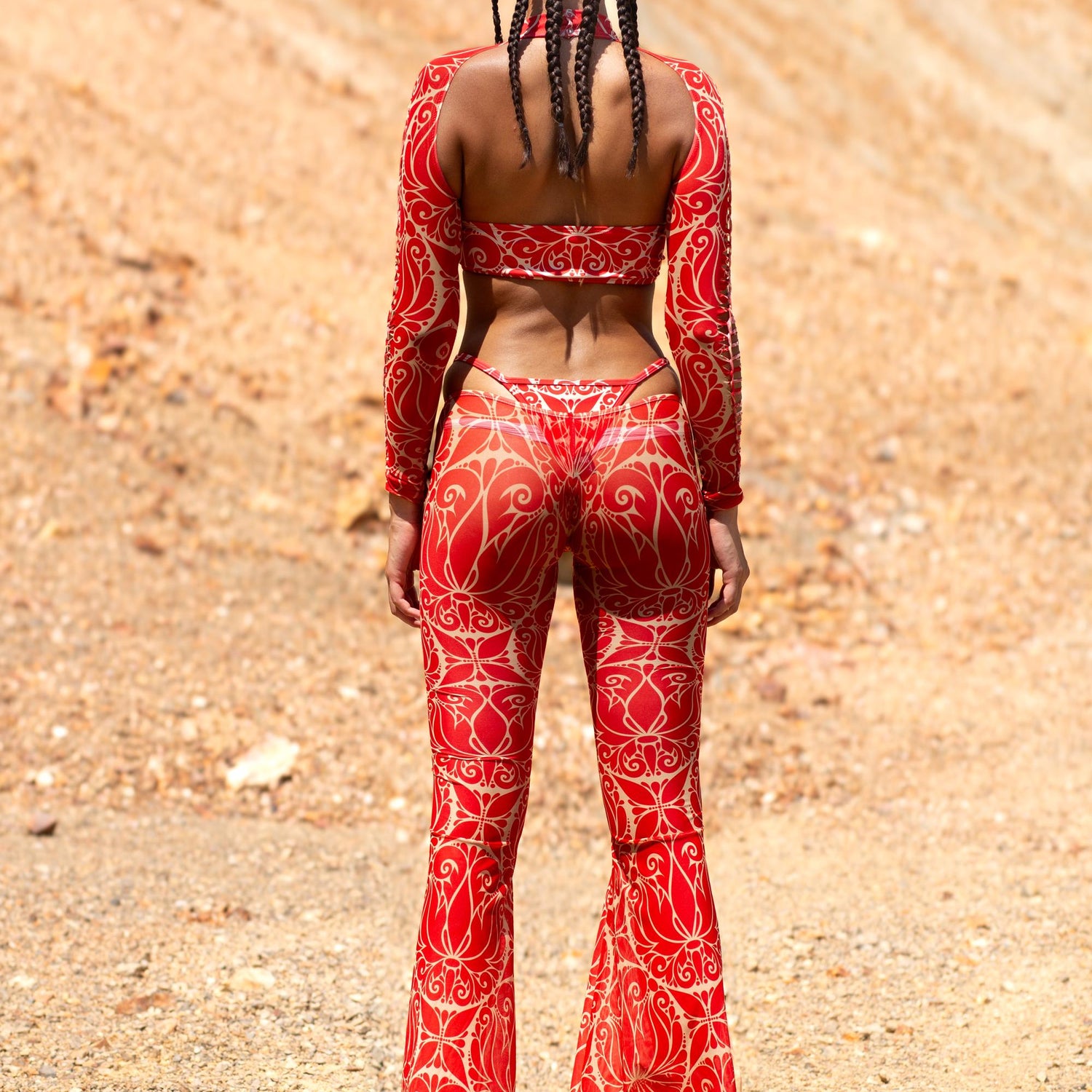 Dreamless Crimson Slit Weave Pants Set Festival