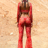 Dreamless Crimson Slit Weave Pants Set