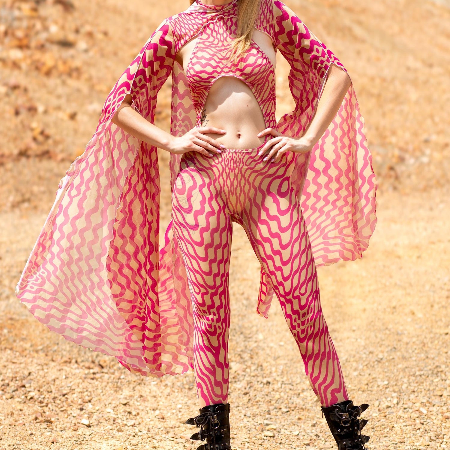Mind Games Pink Mesh Jumpsuit Set Mesh