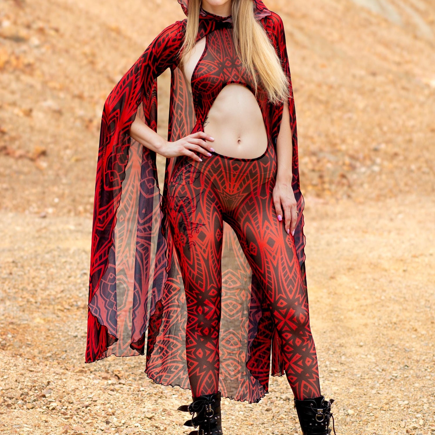 Composition Crimson Mesh Cloak Mesh