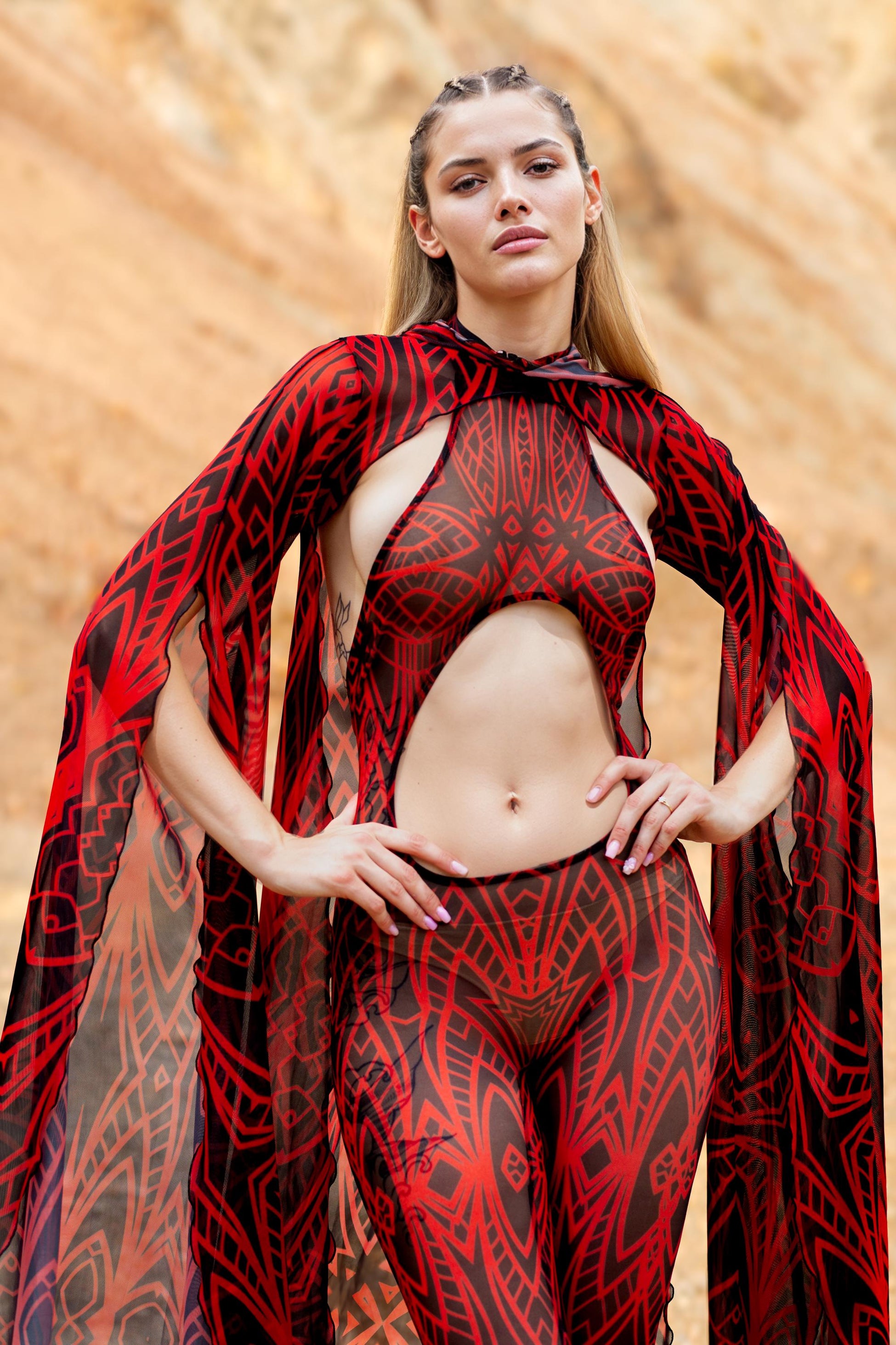 Composition Crimson Mesh Cloak 1