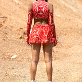 Dreamless Crimson Coldshoulder Cutout Set