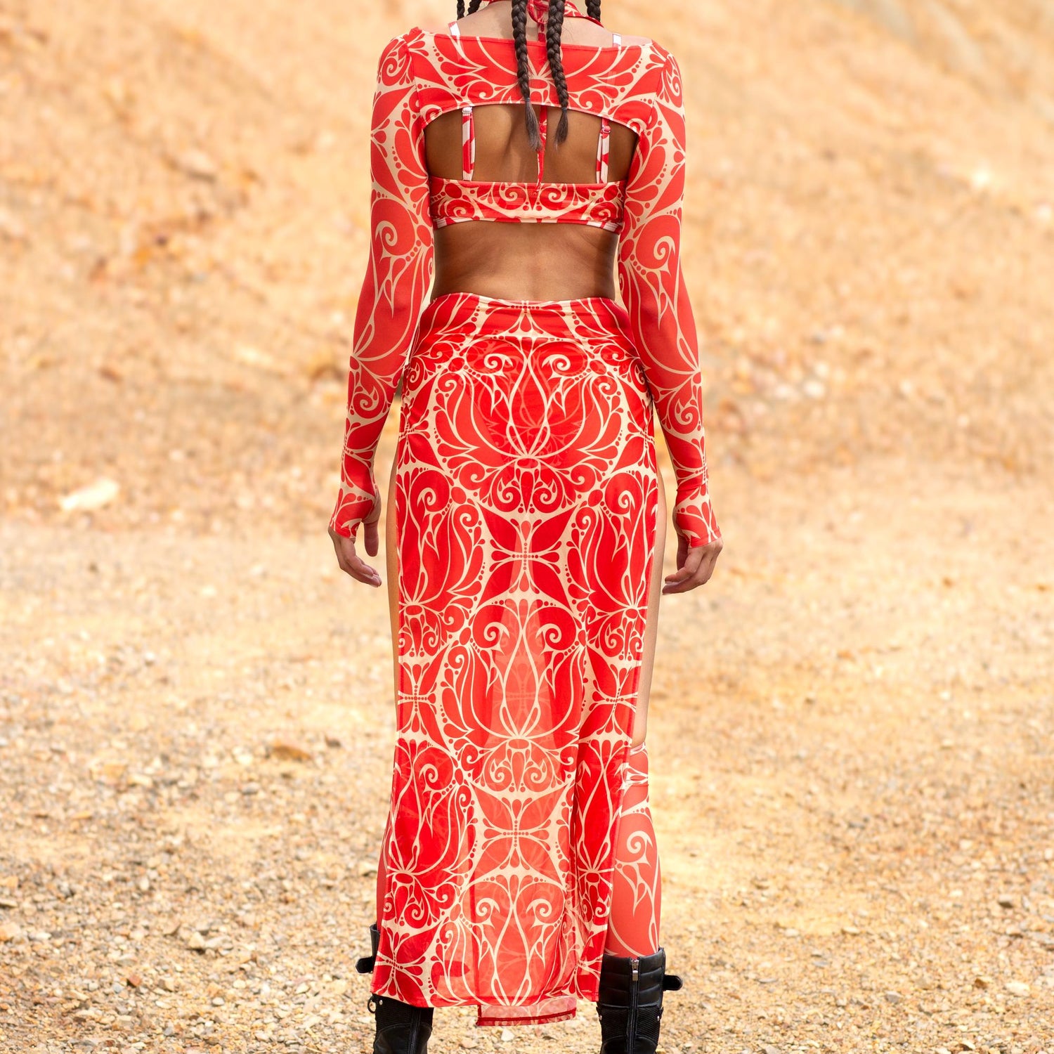 Dreamless Crimson High Slit Dress Festival