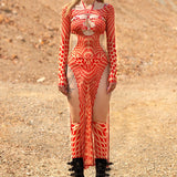 Mind Games Crimson High Slit Dress Set
