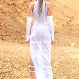 Just White Mesh Keyhole Dress Set