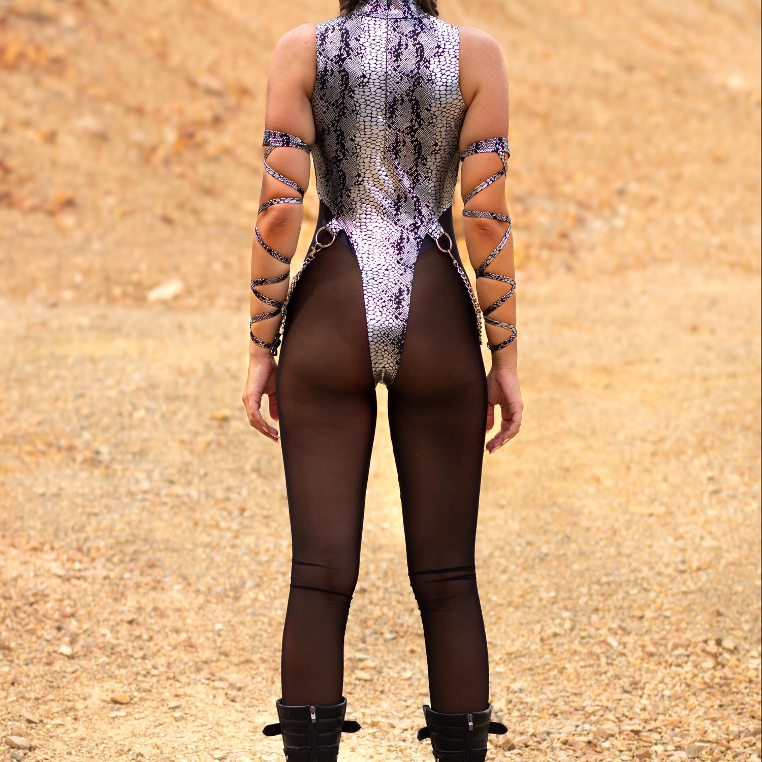 Silver Reptile Open-Heart Bodysuit Set Festival