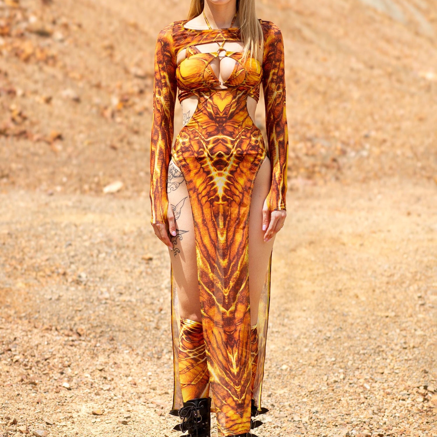 Magnium High Slit Dress Orange, Yellow