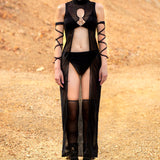 Just Black Mesh Open Front Dress