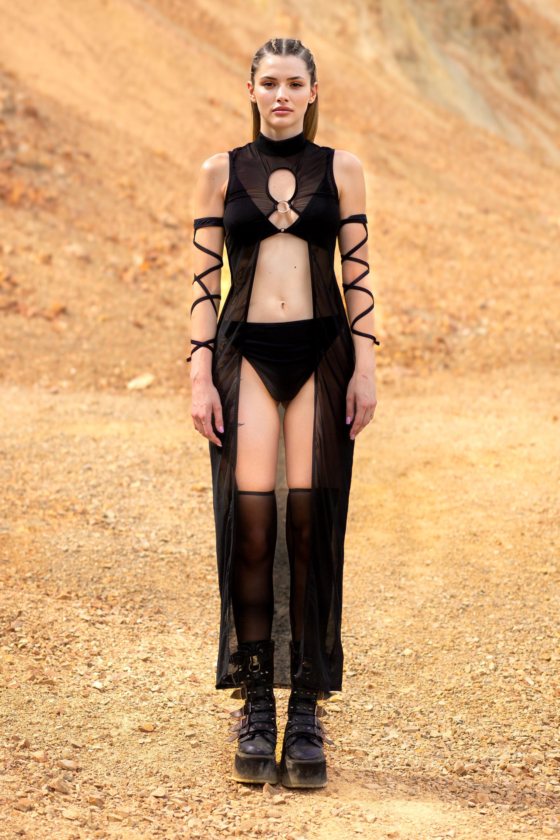 Just Black Mesh Open Front Dress 2