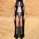 Silver Reptile Mesh Open Front Dress