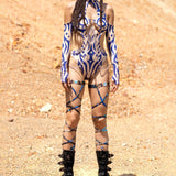 Oculus Navy Cutout Chain Bodysuit Set