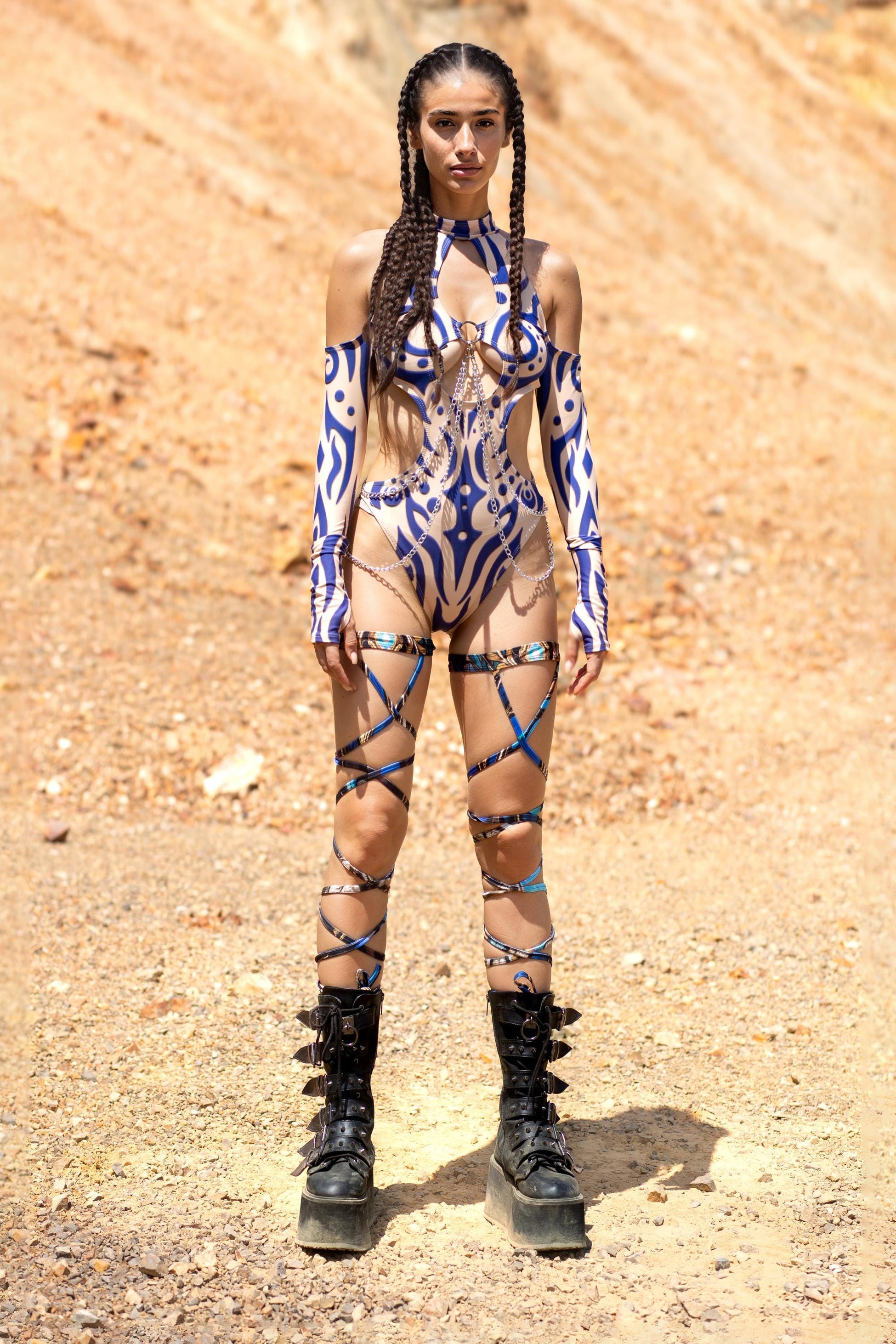 Oculus Navy Cutout Chain Bodysuit Set 2