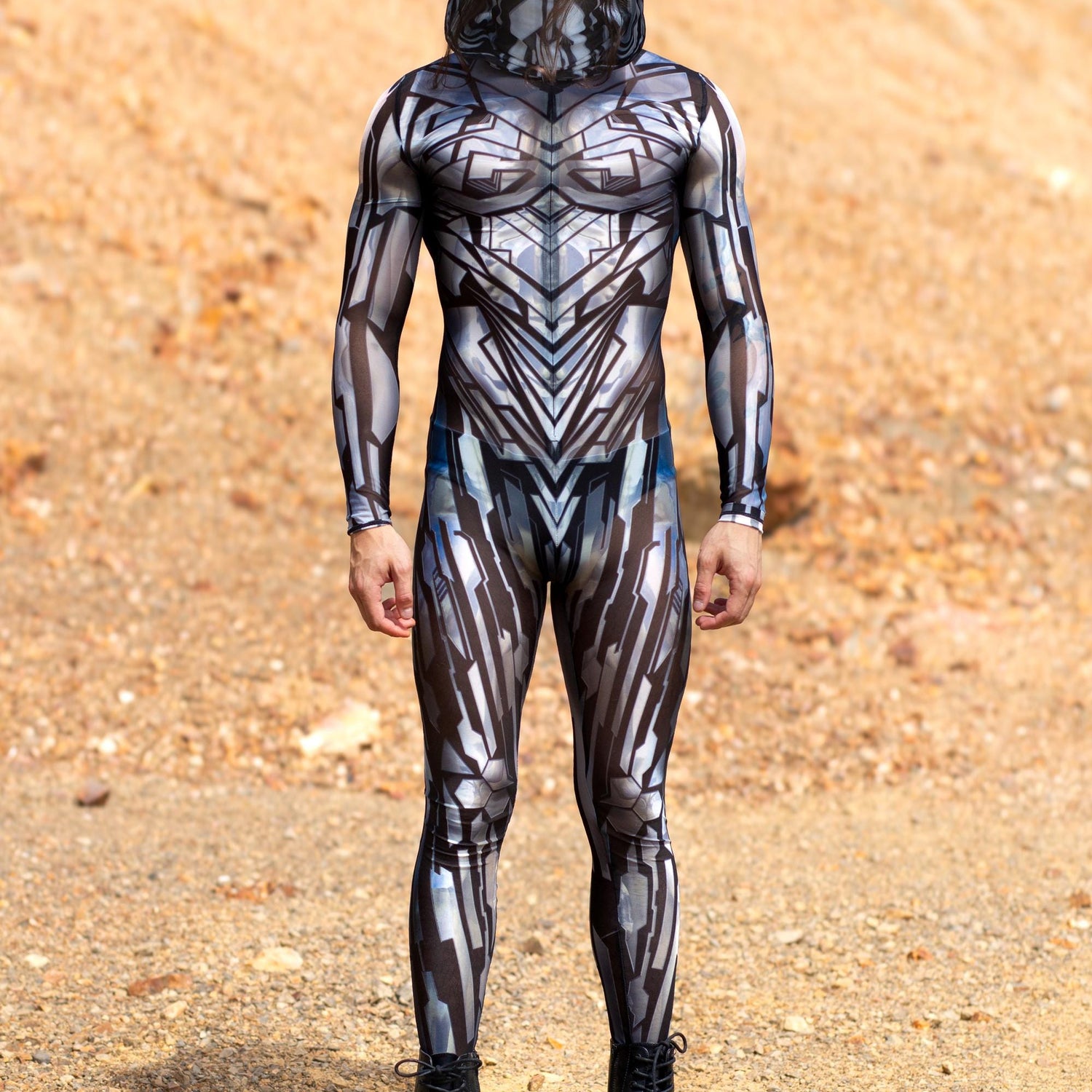 Fury Node Silver Male Mesh Costume Set Black, Silver