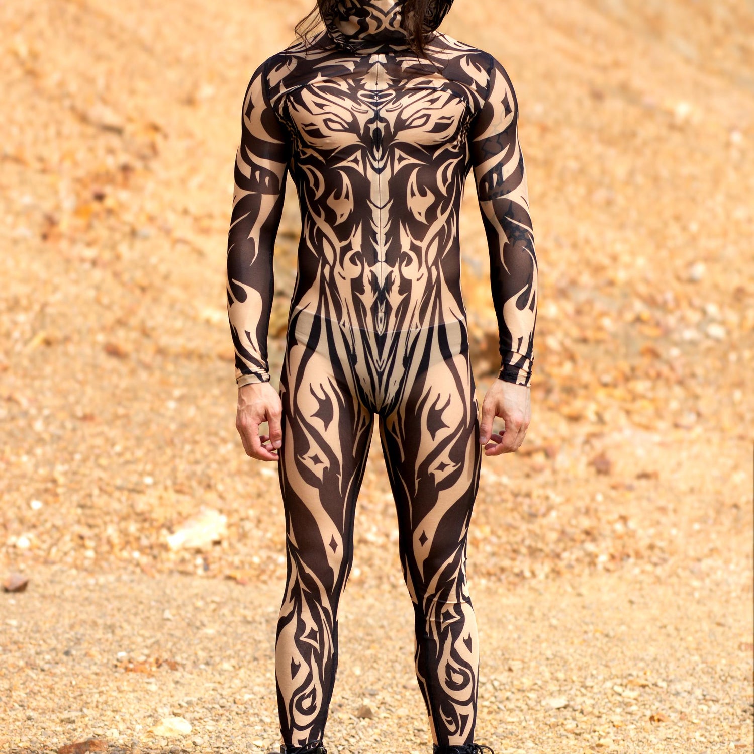 Aquarius Sun Nude Male Mesh Costume Set Black
