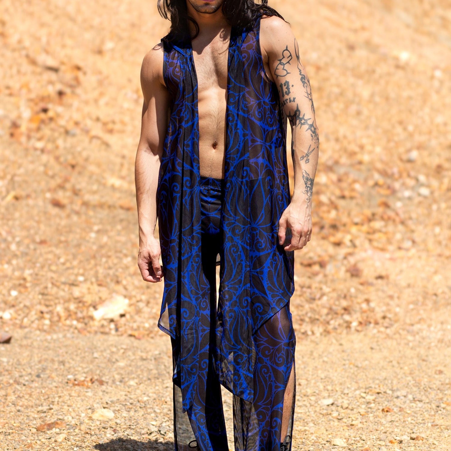 Dreamless Navy Mesh Male Split Pants Black, Blue