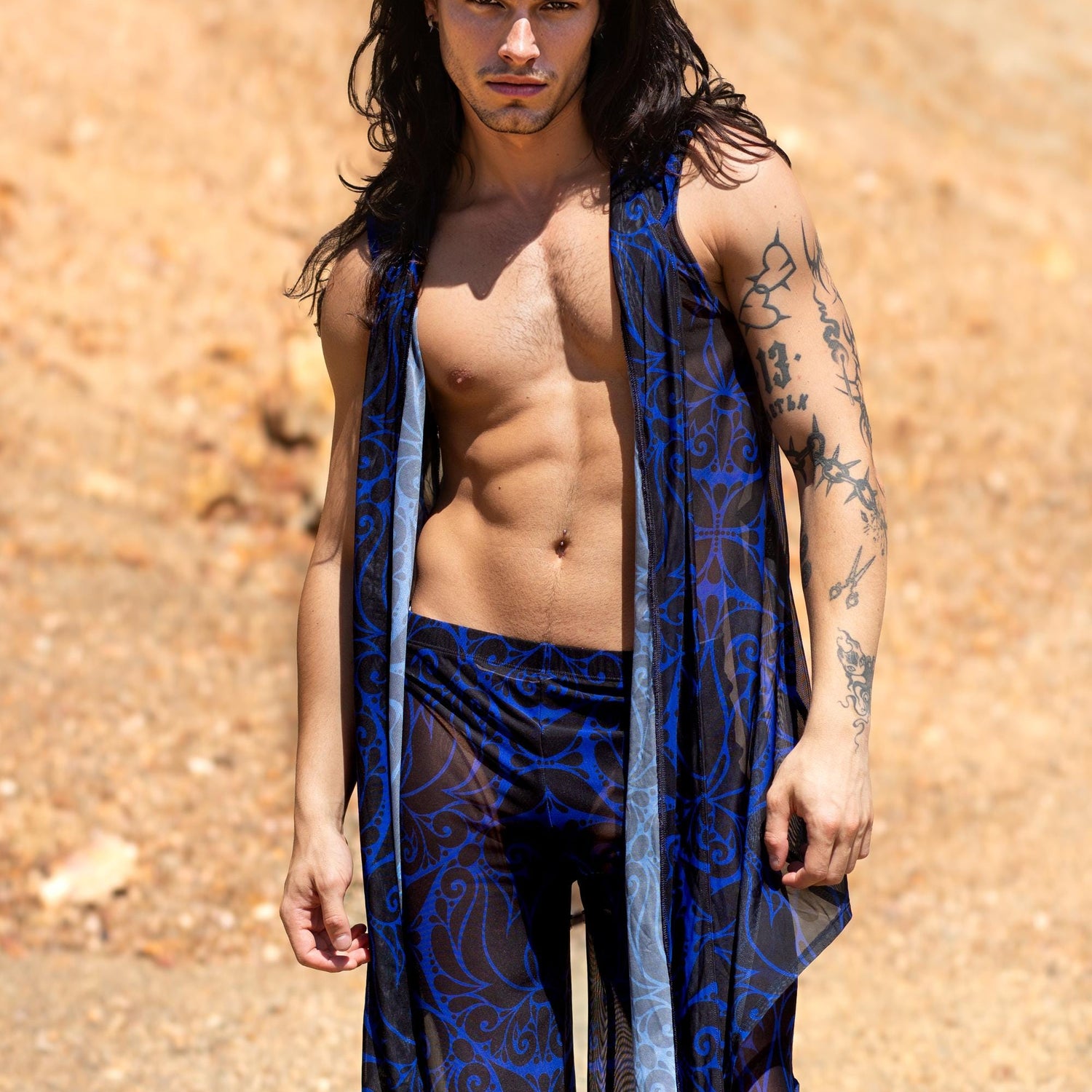 Dreamless Navy Mesh Male Split Pants