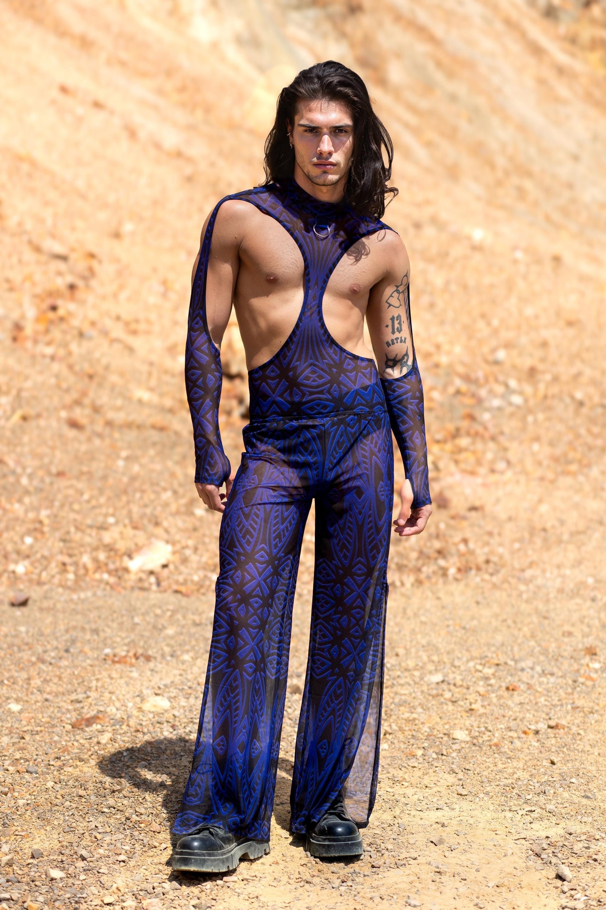 Composition Navy Mesh Male Split Pants 2