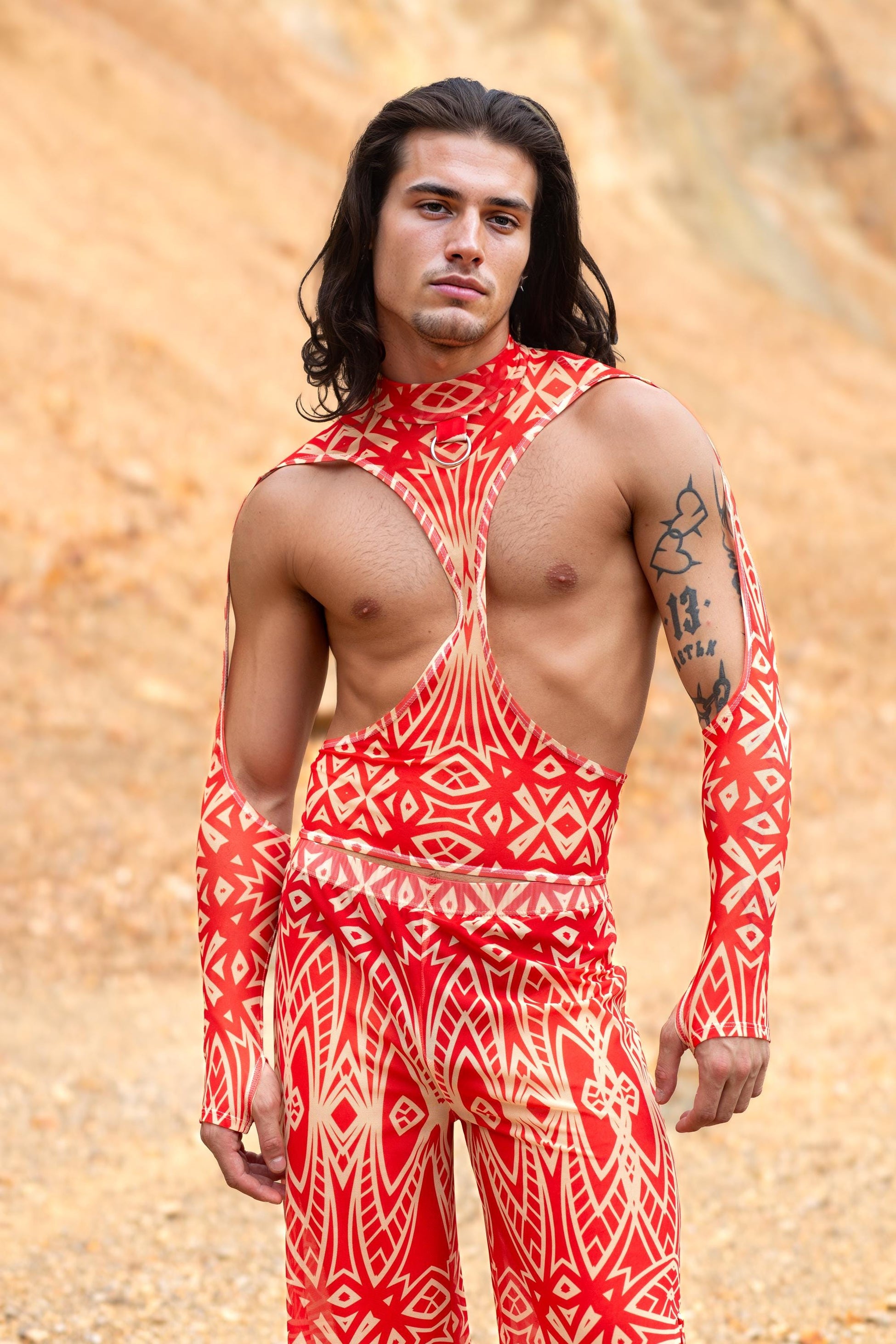 Composition Crimson Mesh Male Split Pants 1