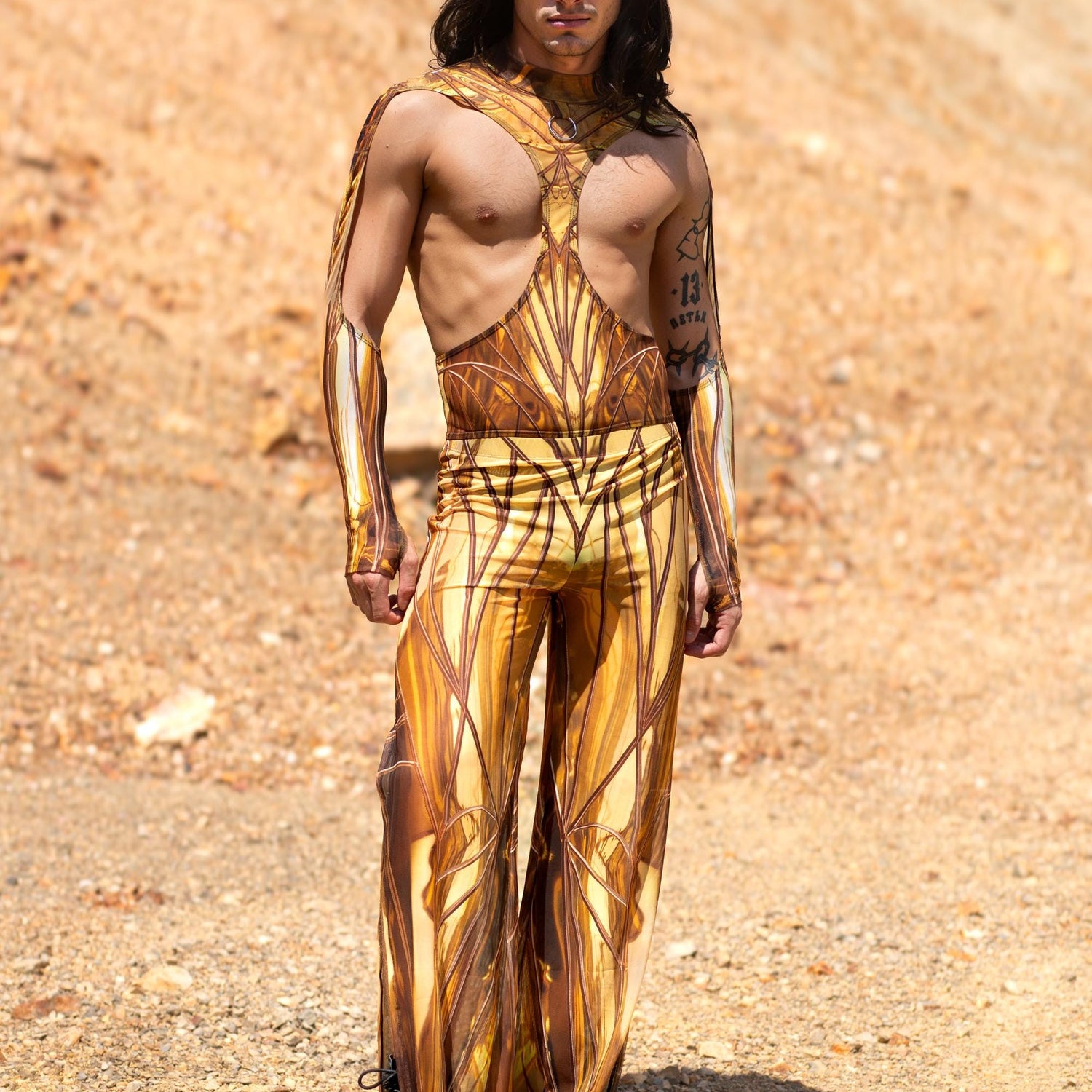 Solidus Gold Mesh Male Split Pants Gold