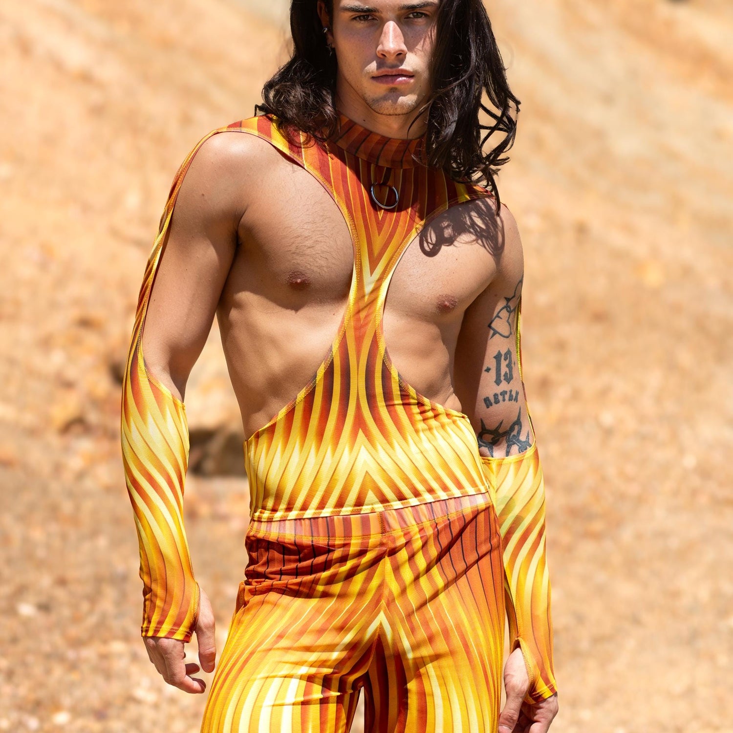 Desert Gold Mesh Male Split Pants Mesh