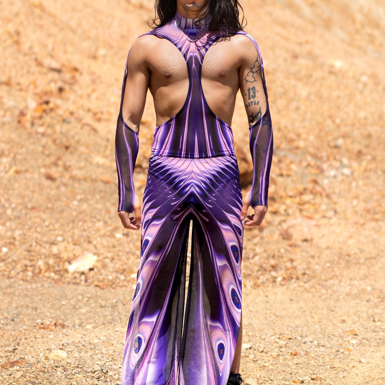 Zapped Male Cutout Top Black, Purple