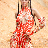 Oculus Red Criss-Cross Jumpsuit Set