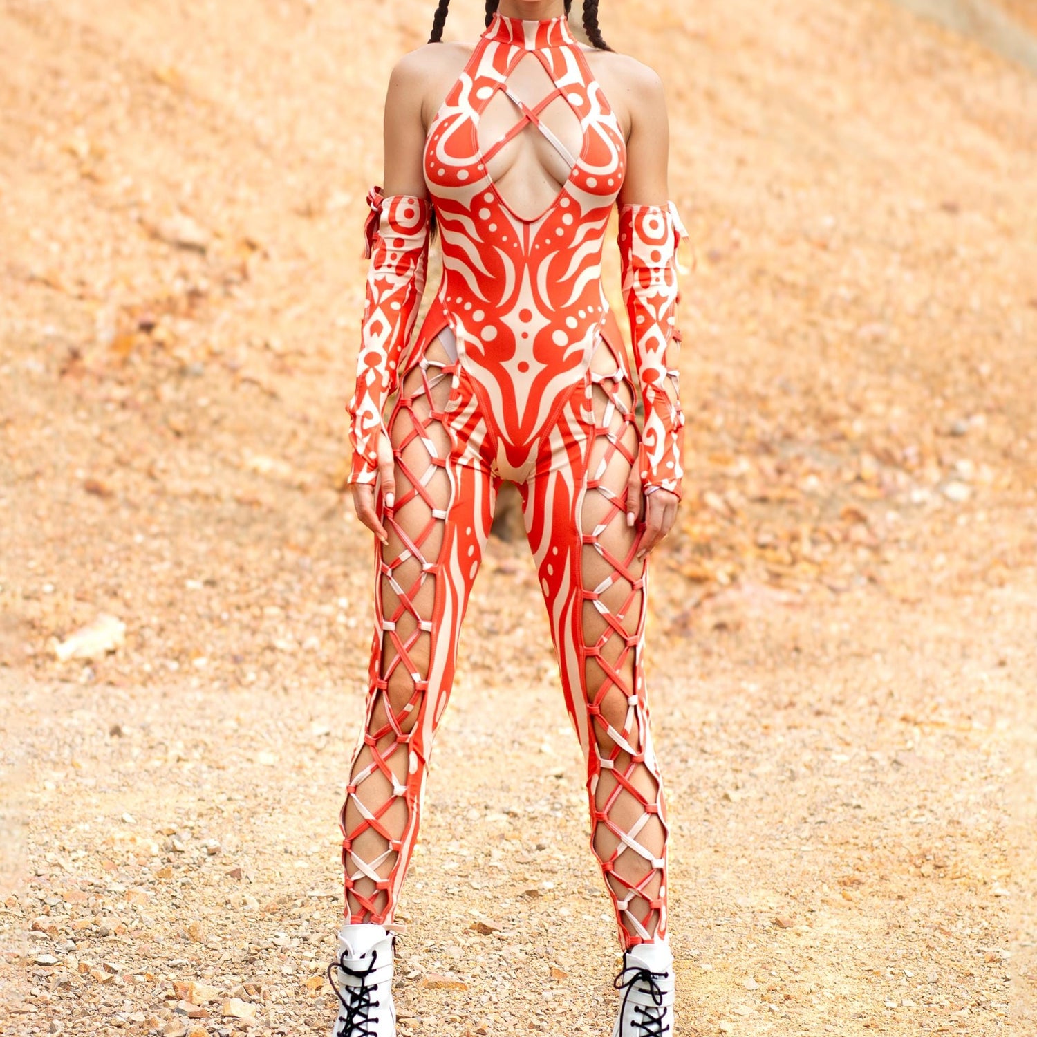 Oculus Red Criss-Cross Jumpsuit Set Red