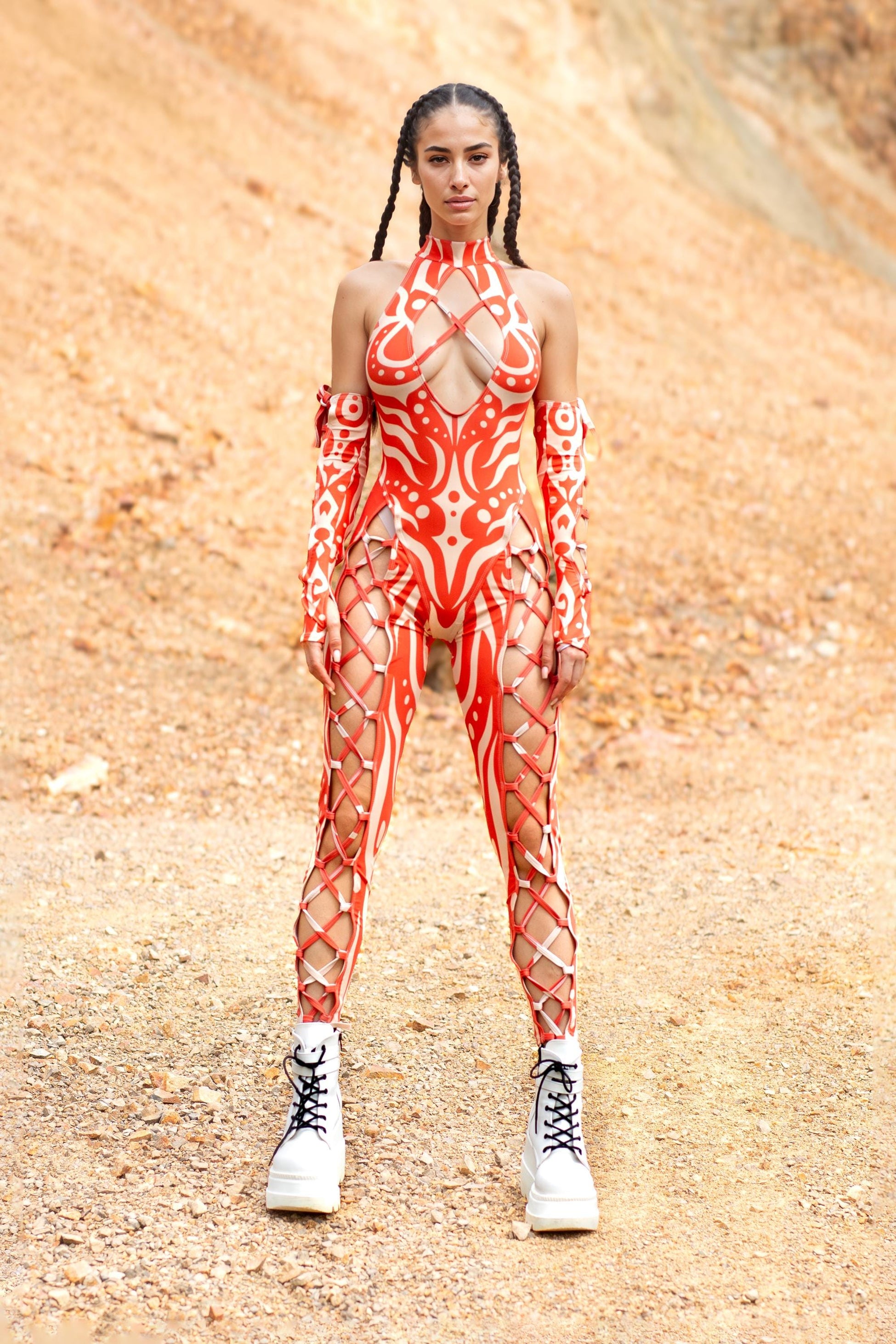 Oculus Red Criss-Cross Jumpsuit Set 2