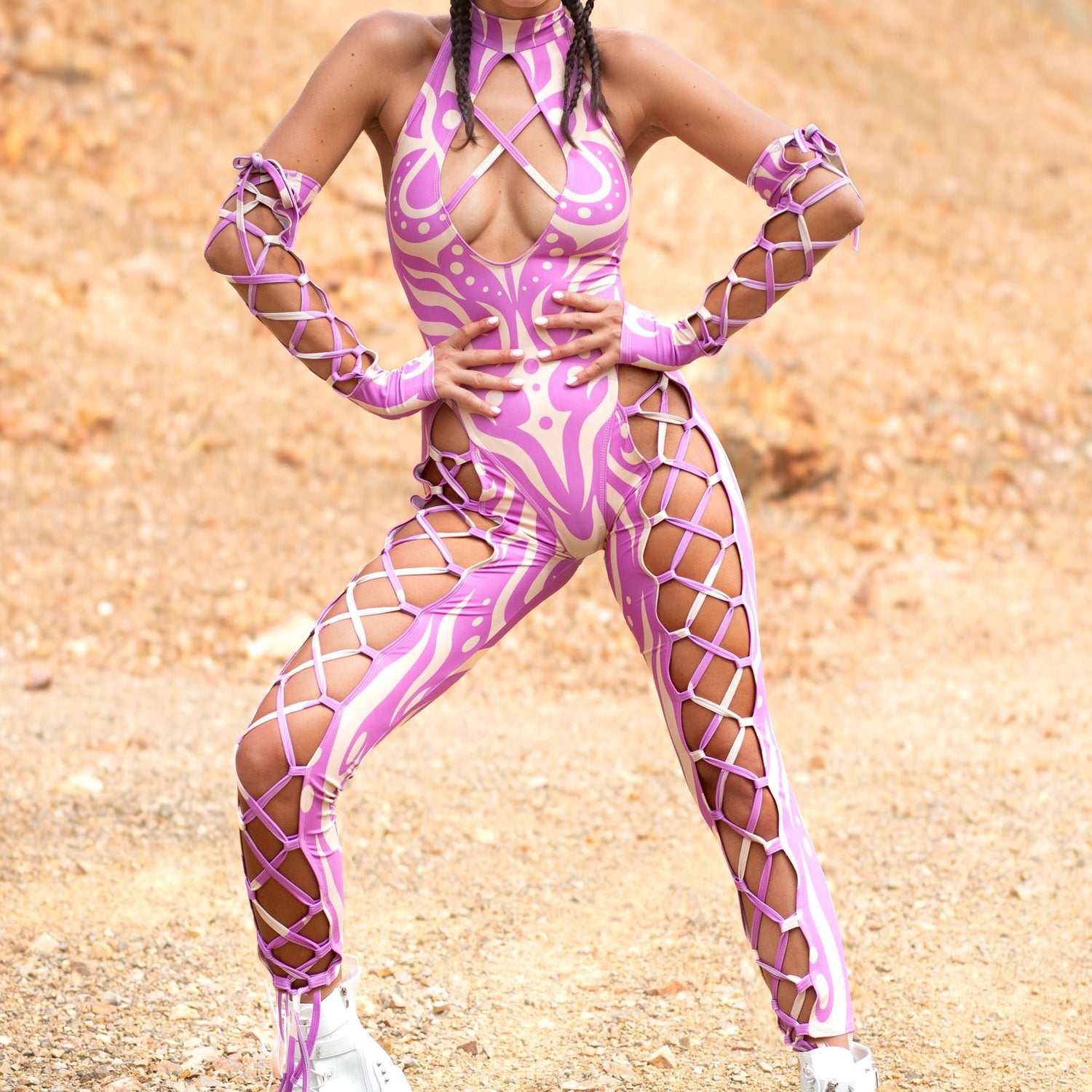 Oculus Purple Criss-Cross Jumpsuit Set Lycra