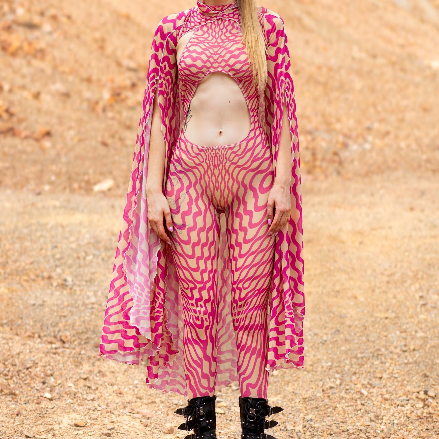 Mind Games Pink Mesh Jumpsuit Set Pink