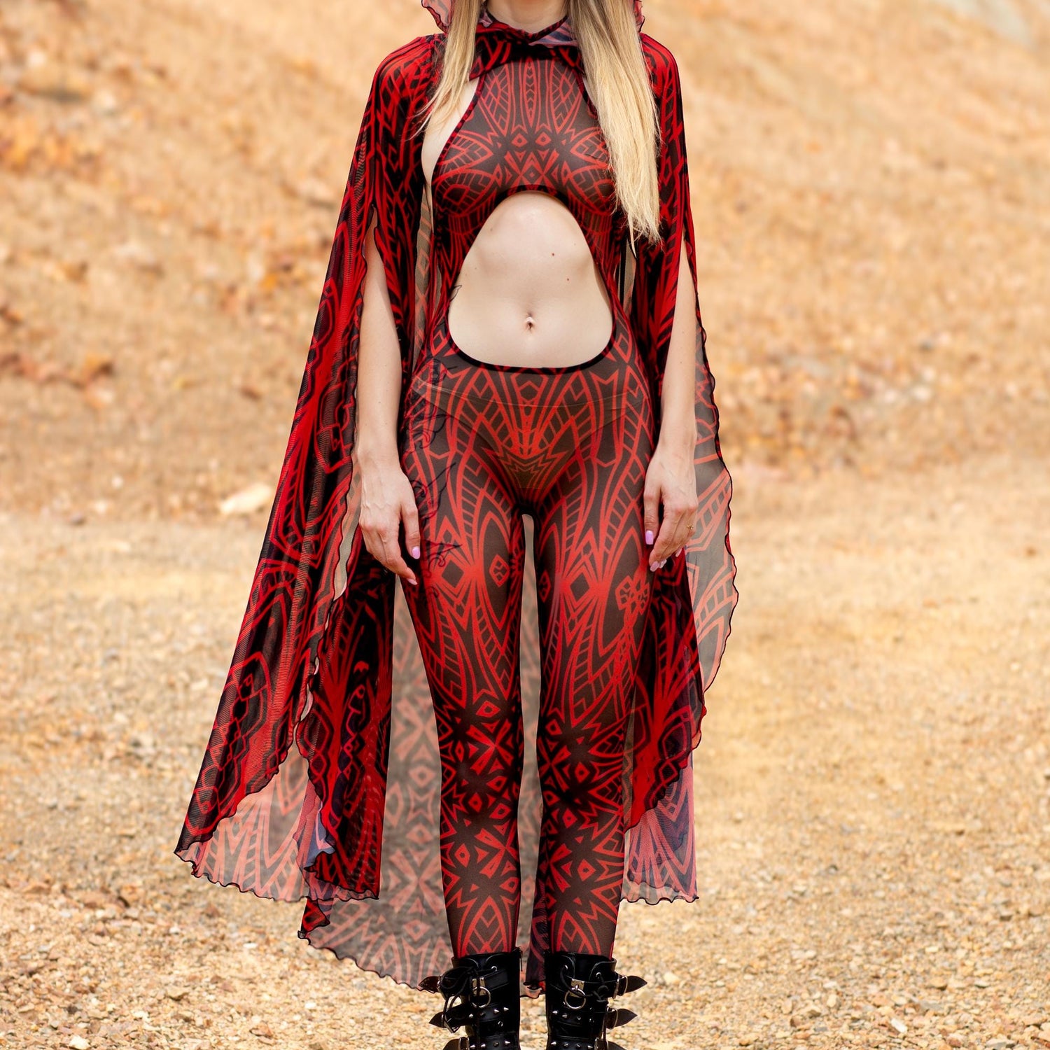 Composition Crimson Mesh Cloak Red