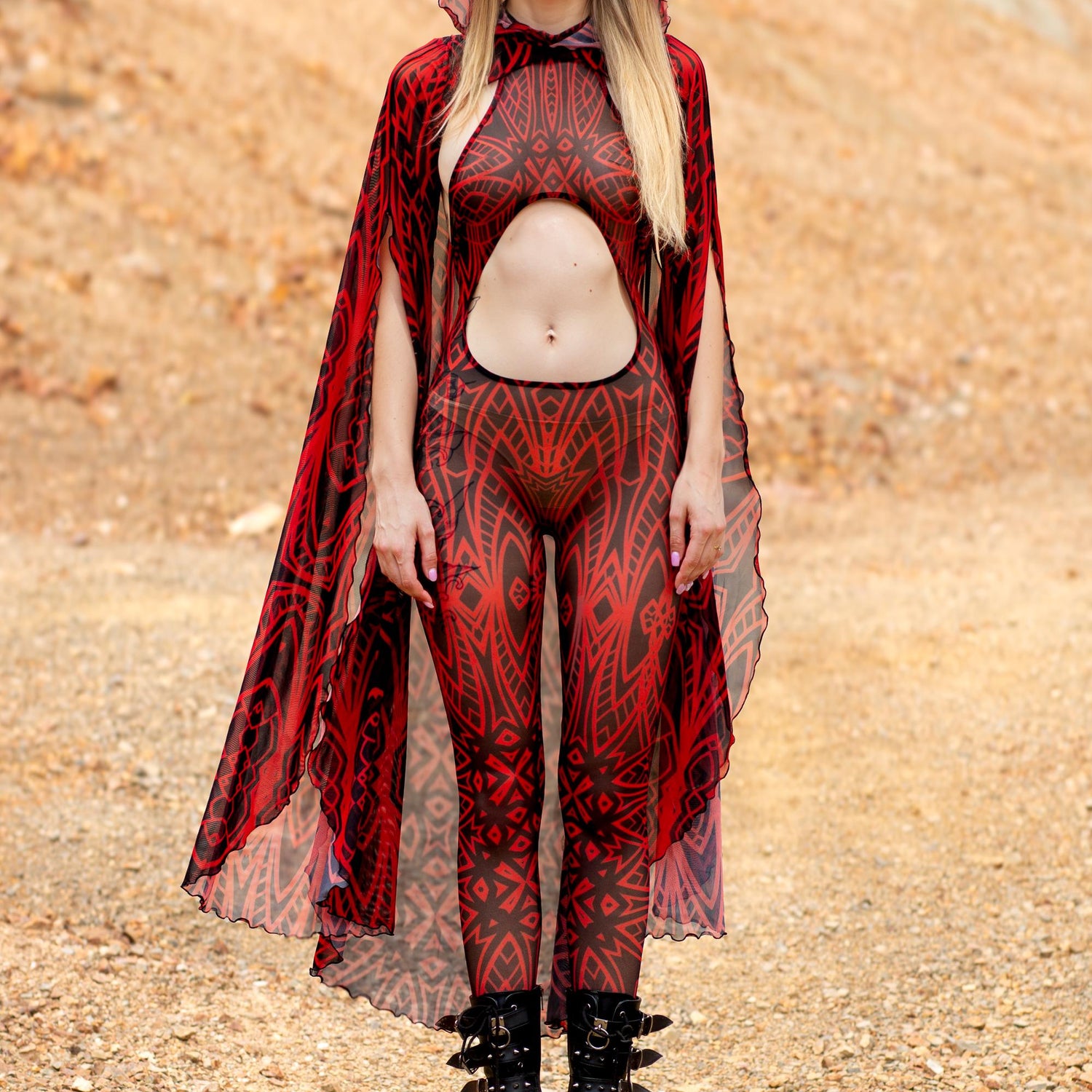 Composition Crimson Mesh Jumpsuit Set Red