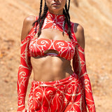 Dreamless Crimson Coldshoulder Cutout Set