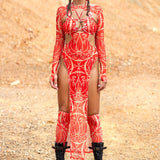 Dreamless Crimson High Slit Dress Set