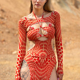 Mind Games Crimson High Slit Dress Set