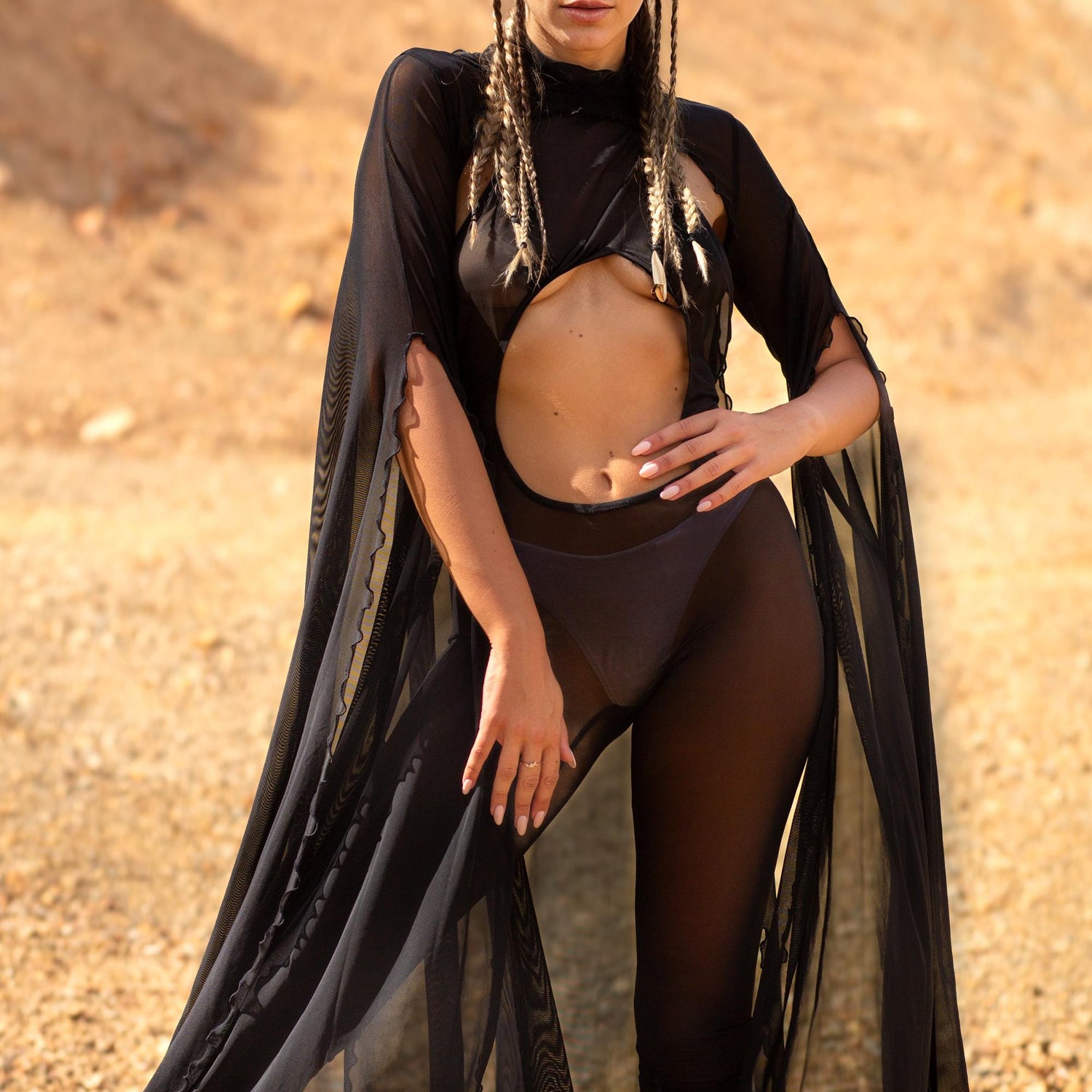 Women Just Black Mesh Cloak